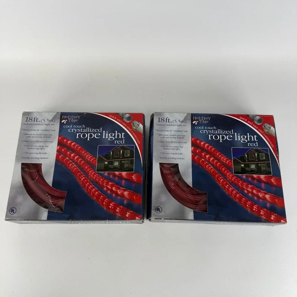 Holiday Time 18ft RED Crystallized Rope Light Indoor Outdoor Set of 2